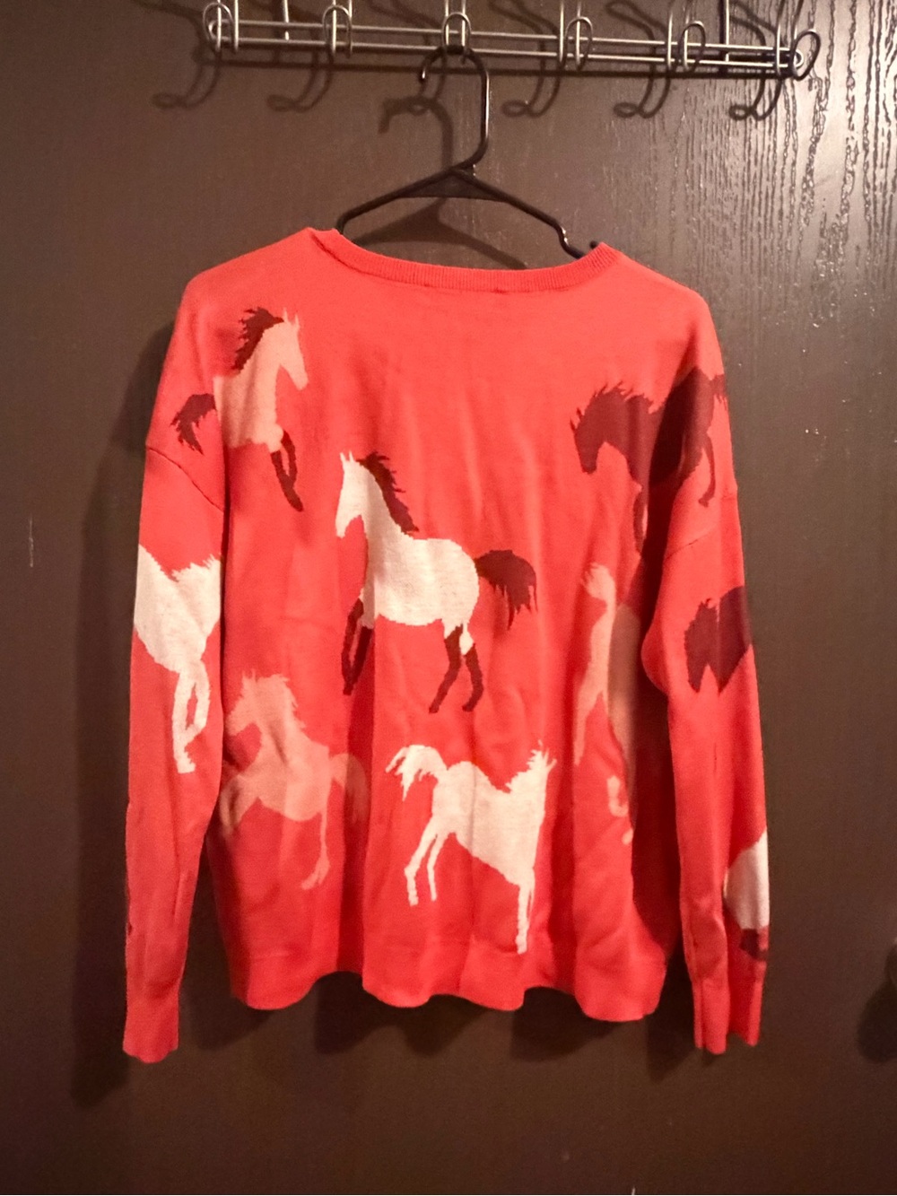 LOFT Coral Horse Print Crewneck Sweater Size L